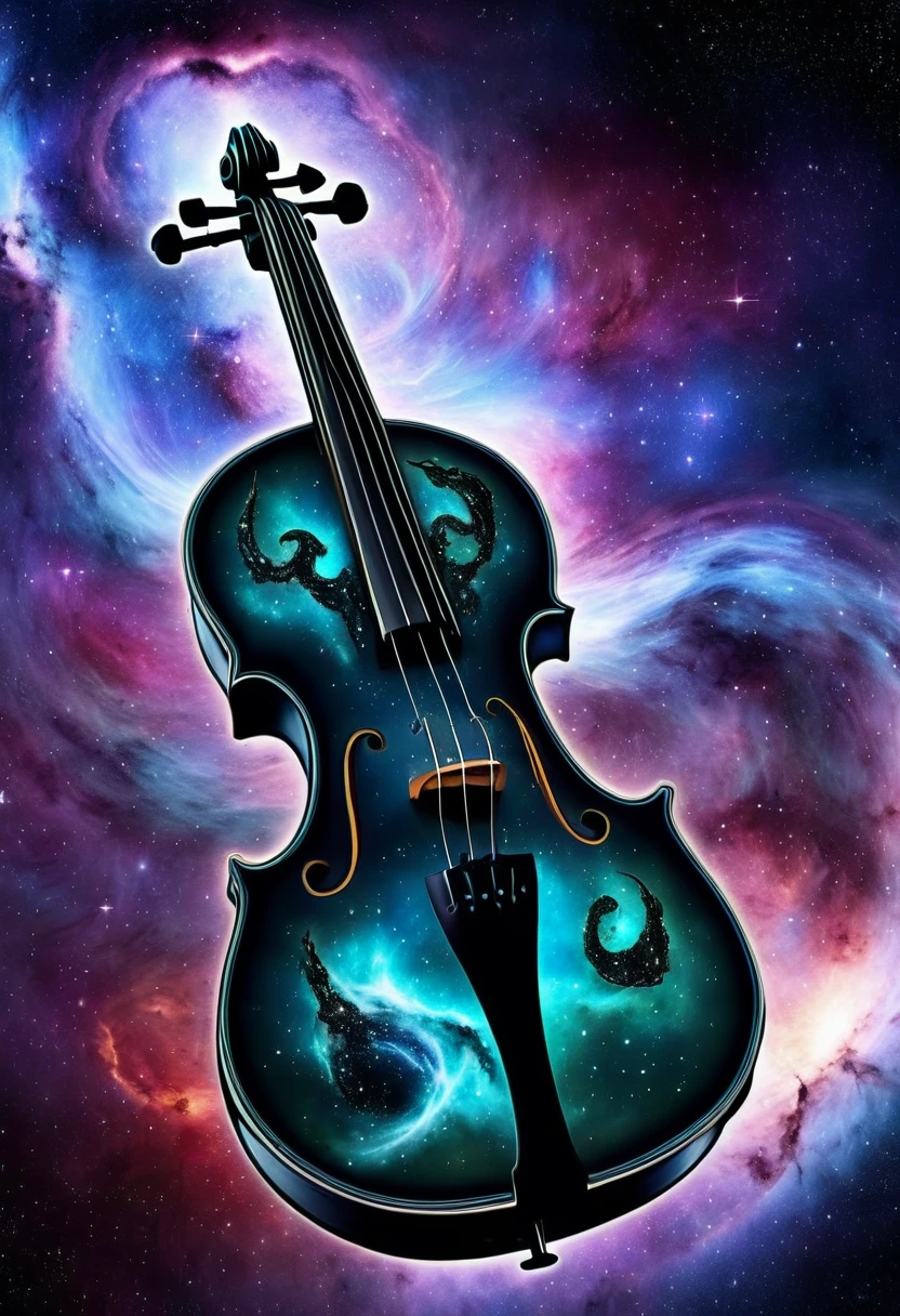 dreamlikeart, galaxy, outer space, nebula, star, [cyberpunked] Three string fiddle from the stars (star:1.5),