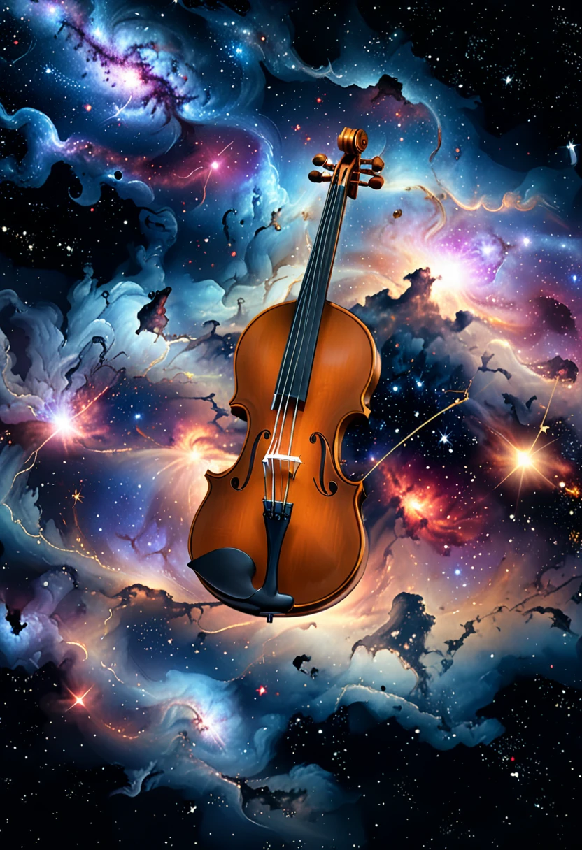 dreamlikeart, galaxy, outer space, nebula, star, [cyberpunked] Three string fiddle from the stars (star:1.5),