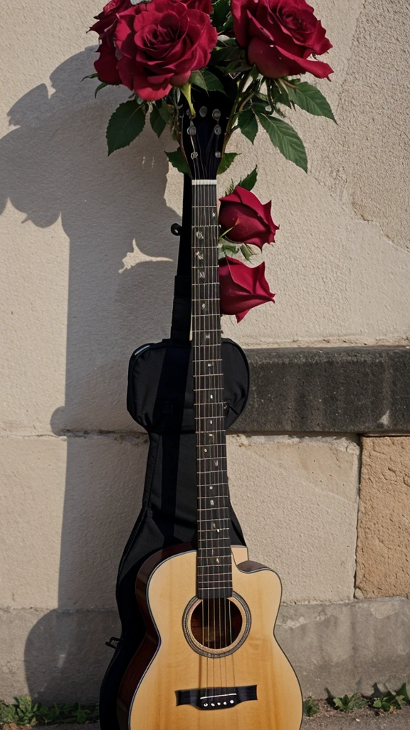 Guitarra de huesos y rosas negra