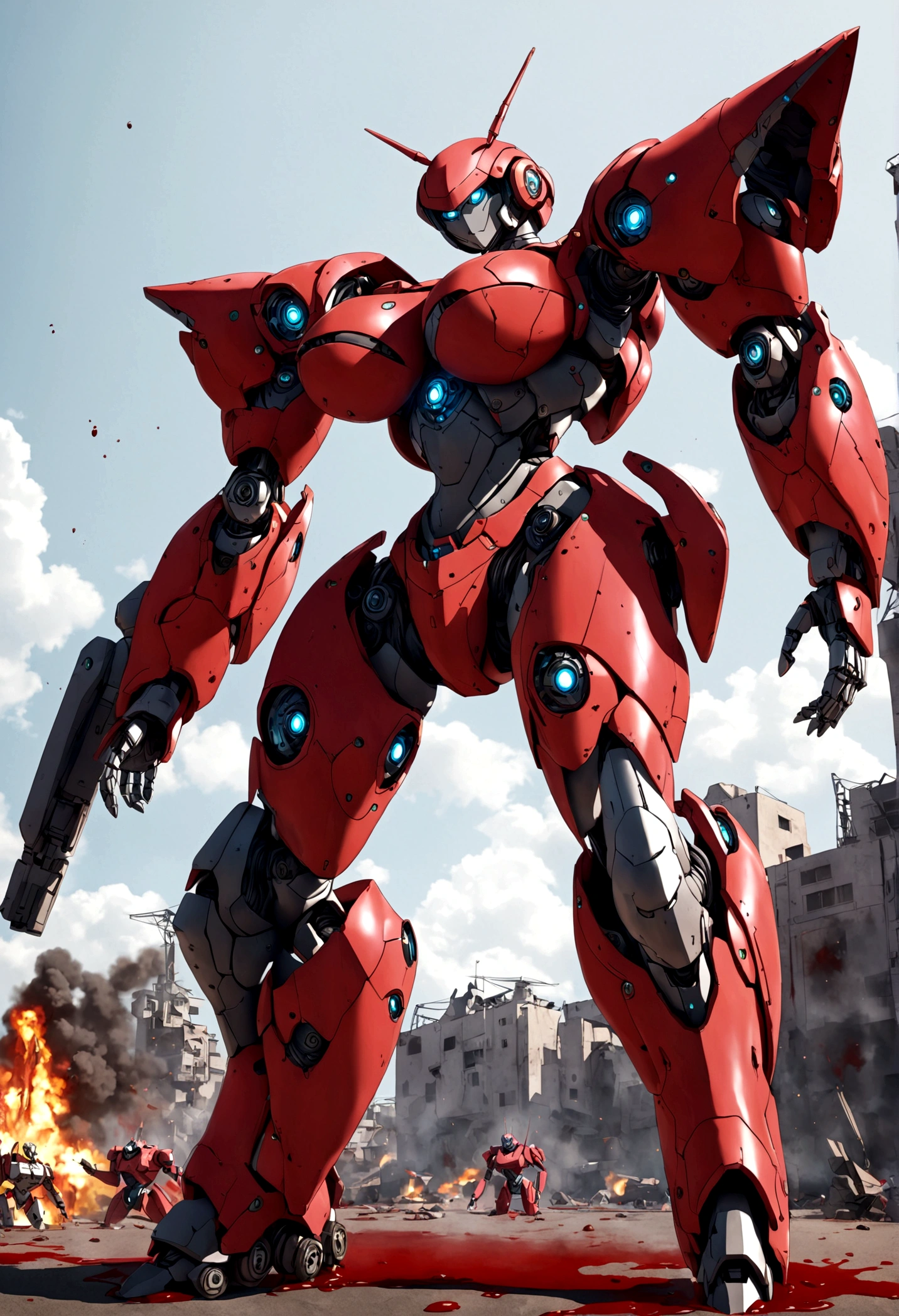 big breasts robot battle suit blood