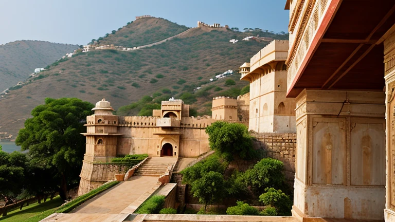 This is the Udaipur Fort. This is the outside view of the fort. There are soldiers outside and above the fort to protect the fort