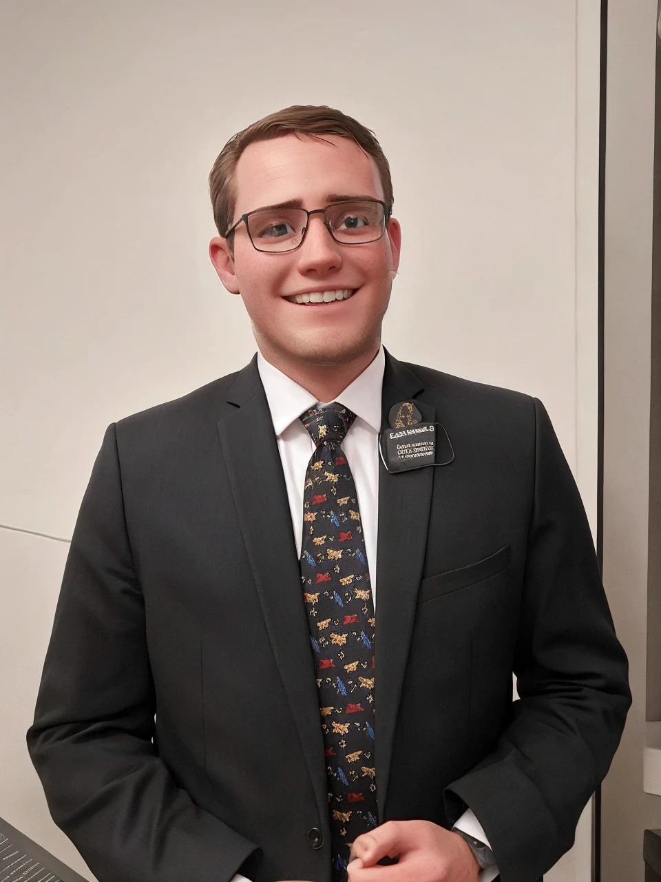 LDS Missionary with glasses, a suit and tie