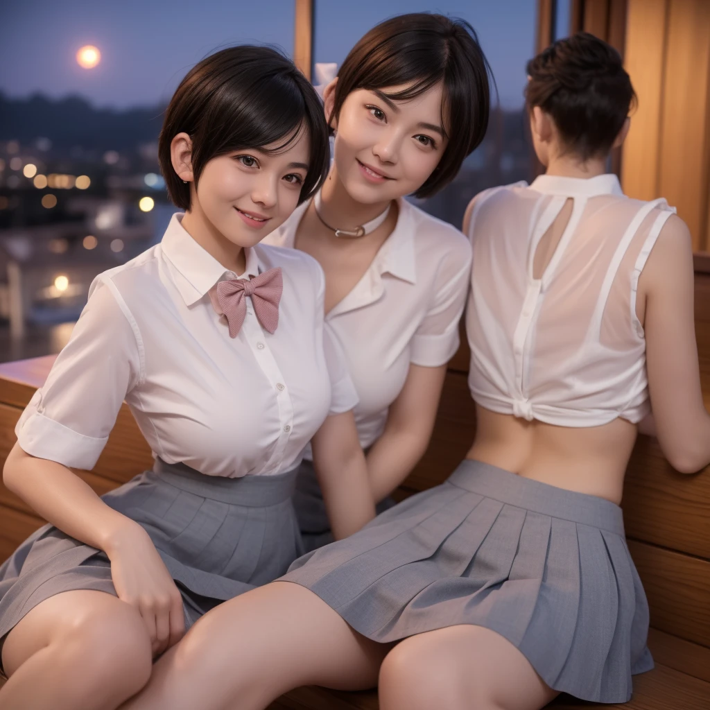 (8K, raw photo, best quality, masterpiece:1.2), (realistic, photo-realistic:1.37), very detailed,
1 girl,cute, alone,beautiful detailed sky,detailed cafe,night,seat,date,(blush),(laugh:1.1),(closed mouth),big bust, seductive laugh, Large thickness, professional lighting, Sony A7R4, Jesse 50mm f1.8,
medium chest,beautiful detailed eyes,(collar shirt:1.1), bow tie,pleated skirt,(Short hair:1.2),floating hair, wet came, nudity, rape, pussy