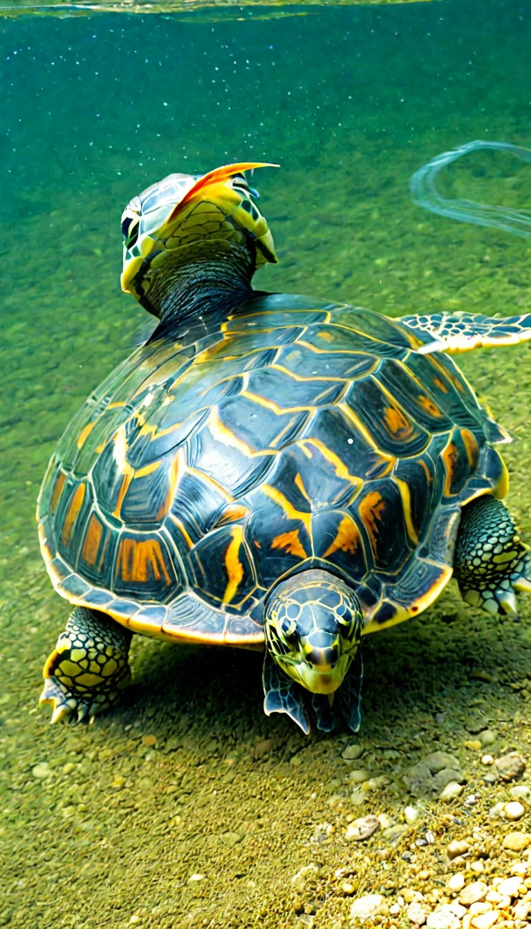 There are many magical turtles living at the bottom of the river，Its shape is no different from that of a turtle.，But it was a bird&#39;s eye view but a snake&#39;s tail，Mysterious Creatures, shrike, (best quality，4k，8k，High level，masterpiece：1.2），Ultra Detailed，（lifelike，Photo real，Photo real：1.37），Highly detailed animals，Complex patterns，Dramatic lighting，Fantasy Creatures