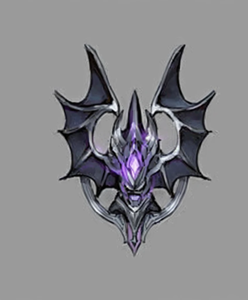 Purple and black faucet，Long Tail, Purple glowing core in the armor, dragon design, Mysterious concept art, ornate dramatic bat wing helmet, Nocturne from League of Legends, Sleek mecha female dragon head, Symmetry concept art, Demon&#39;s Souls concept art, Dragon King, Purple Antler God, League of Legends Inventory Items