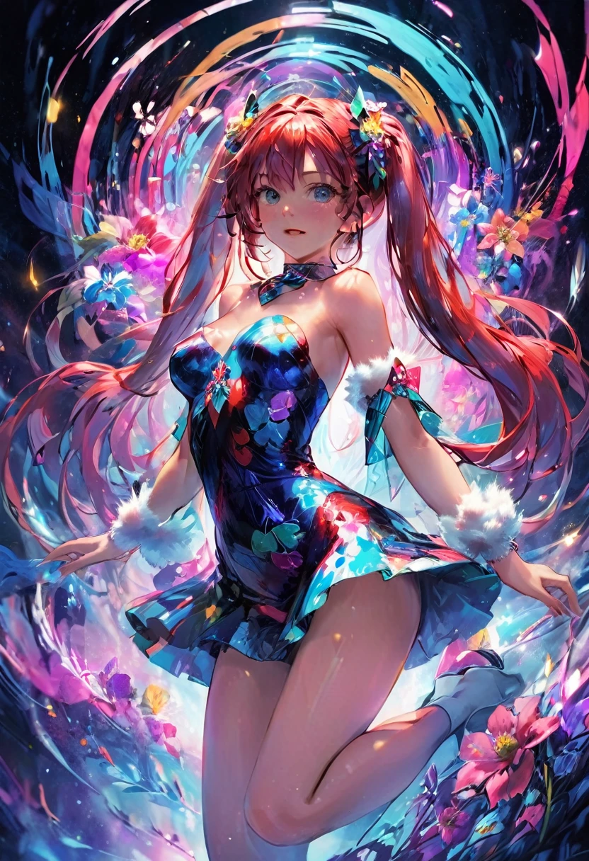 (Highest quality, 4K, 8k, High resolution, masterpiece:1.2), Super detailed, (Realistic, photoRealistic, photo-Realistic:1.37), expressive aesthetics, 1960s counterculture, Brightly colored humanoids, Psychedelic Art, Retro art style, Crisp details, abstract pattern, , , , , Flower Power, , Psychedelic Background, Fractal Art, Multicolored neon lights, A unique and trippy perspective, landscape, Hallucinations, a mind-changing experience, Motion Blur, Fluid movement, Synthesizer Sounds, Realistic fur rendering, Rich and vibrant color palette, , Mysterious glow, high contrast lighting, , , One girl, alone, , , , , , , gleaming skin, , , wrist cuffs, , , , , red cheek, , , , , , Nipples, , , pussy, , Shiny rosy lips, Sexy posture, dynamic pose,Lens flare, Hatsune Miku, bdsm, , , ((Sexy pose)), rolling eyes