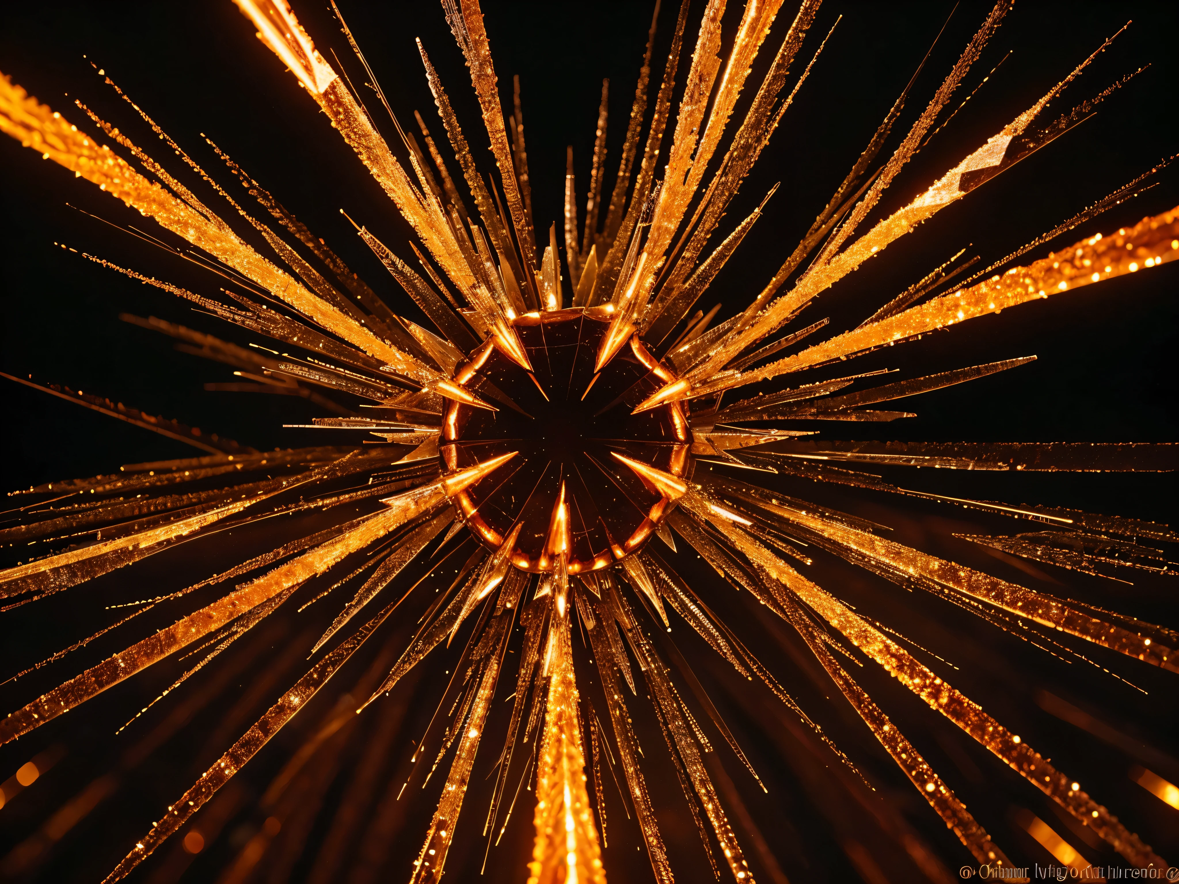 A dazzlingly explosive nitrocellulose crystal, shimmering with hues of fiery reds and brilliant oranges, stands out against a backdrop of darkened surroundings. This intricate image, likely a close-up photograph, captures the intricate details of the delicate yet powerful substance, highlighting the intense beauty of its molecular structure. The sharp focus and vivid colors create a striking visual impact, showcasing the sheer quality and artistry of the composition.