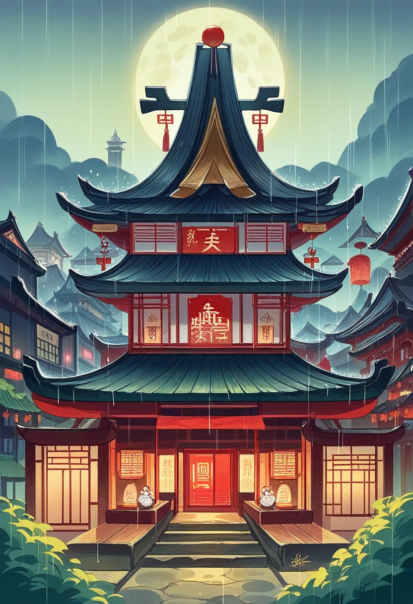 arafed view of a village with a lot of lights on the buildings, dreamy chinese town, chinese village, amazing wallpaper, japanese town, japanese village, hyper realistic photo of a town, old asian village, japanese city, by Raymond Han, rainy evening, cyberpunk chinese ancient castle, beautifully lit buildings, at evening during rain, beautiful and aesthetic, photography, cinematic, 8k, high detailed ((Heavy rain)))