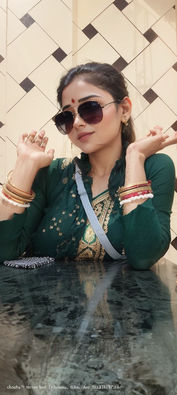 (((desi girl))), chubby face, natural skin, wearing hot deep neck top and dupatta, charming black hair, ((hair ends are blonde)), city streets background, bokeh . Original smile face realistic