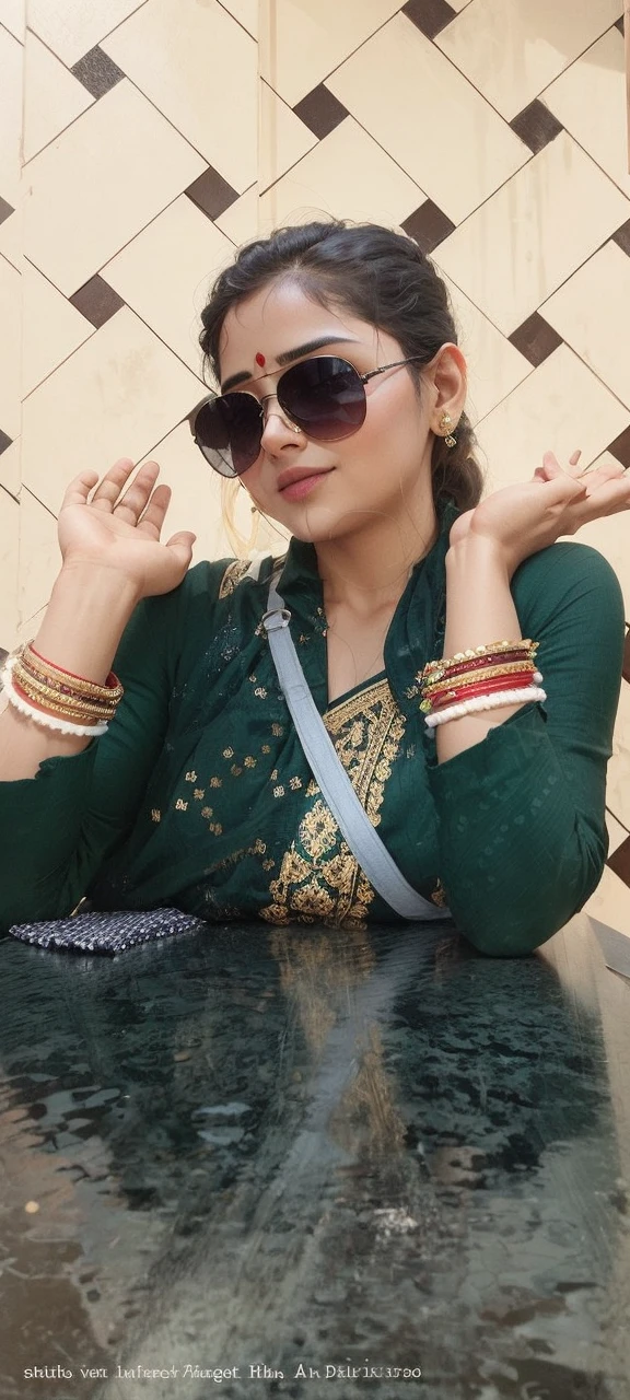 (((desi girl))), chubby face, natural skin, wearing hot deep neck top and dupatta, charming black hair, ((hair ends are blonde)), city streets background, bokeh . Original smile face realistic