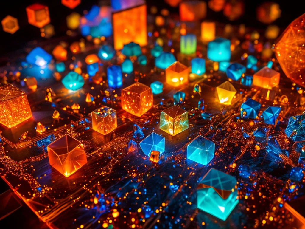 A dazzlingly explosive nitrocellulose crystal, shimmering with hues of fiery reds and brilliant oranges, stands out against a backdrop of darkened surroundings. This intricate image, likely a close-up photograph, captures the intricate details of the delicate yet powerful substance, highlighting the intense beauty of its molecular structure. The sharp focus and vivid colors create a striking visual impact, showcasing the sheer quality and artistry of the composition.