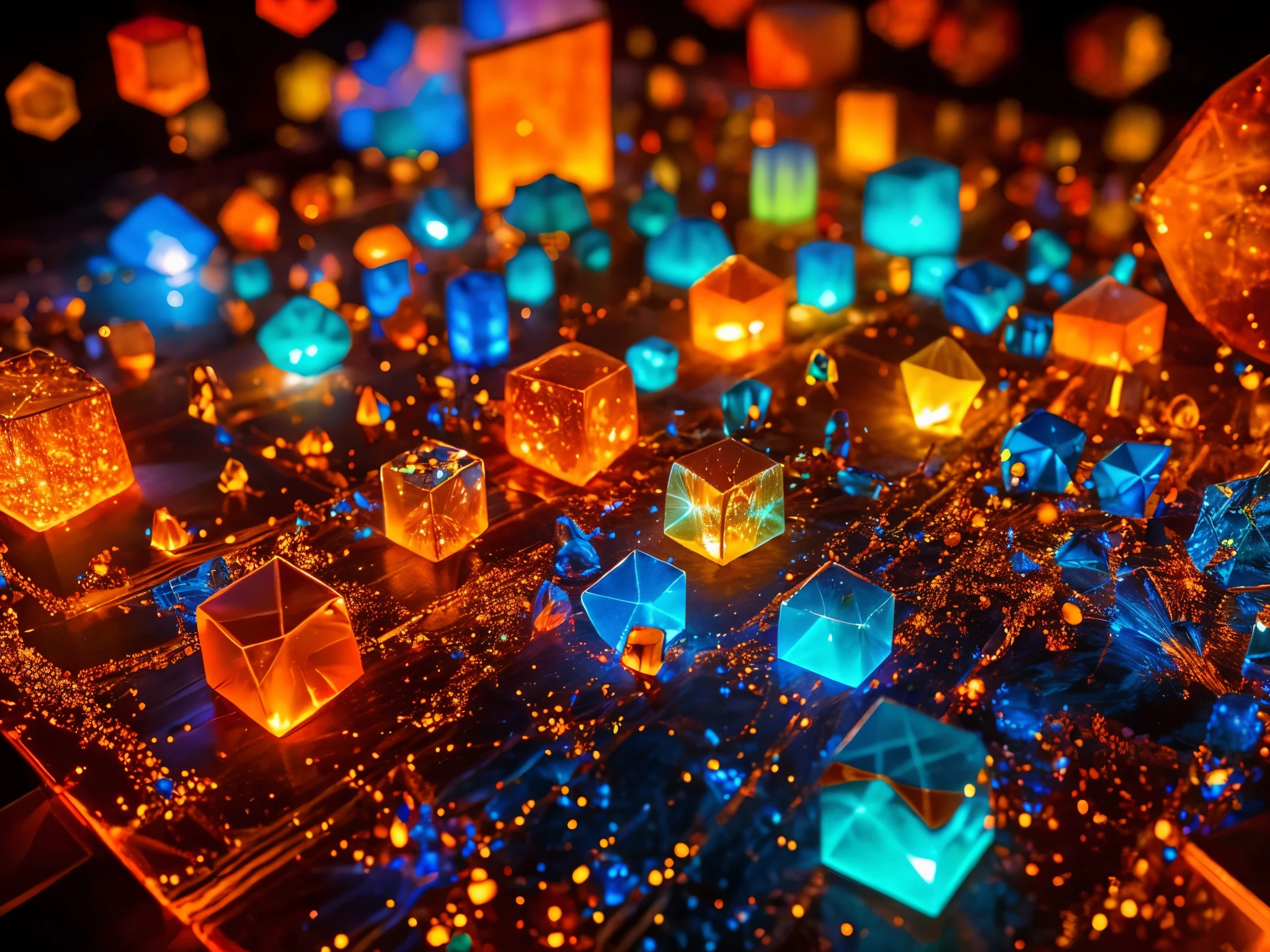 A dazzlingly explosive nitrocellulose crystal, shimmering with hues of fiery reds and brilliant oranges, stands out against a backdrop of darkened surroundings. This intricate image, likely a close-up photograph, captures the intricate details of the delicate yet powerful substance, highlighting the intense beauty of its molecular structure. The sharp focus and vivid colors create a striking visual impact, showcasing the sheer quality and artistry of the composition.