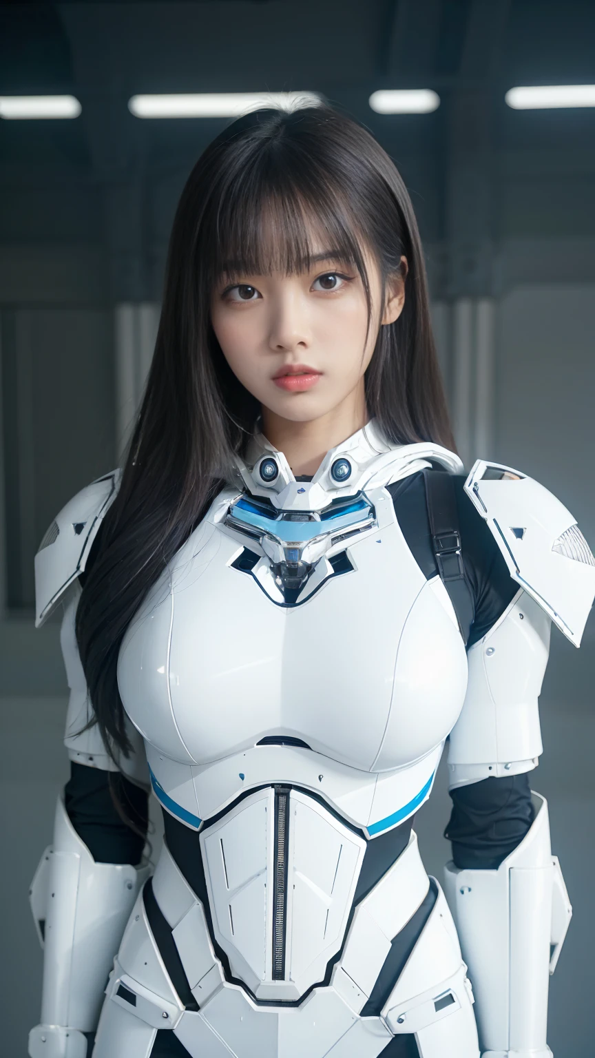 arafed woman beautiful asian girl, ig model | artgerm, asian girl, black haired girl wearing hoodie, korean girl(Best Quality, 8k, 32k, Masterpiece, UHD:1.3), (Photo of Attractive Japanese Woman),  (long wavy hair), Abs, Perfect Body,big breasts, Ultra Detailed Face, Detailed Lips, Fine Eyes, double eyelids, , jaw-dropping beauty, girl in mecha cyber armor, ferra white mecha, female mecha, mechanized valkyrie girl, beutiful white girl cyborg, armor girl, clothed in sci-fi military armor, scifi woman, in white futuristic armor, gorgeous female paladin, mechanized soldier girl, full body