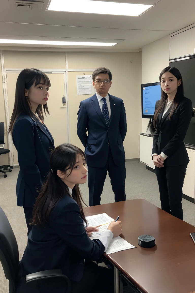 masterpiece、Highest quality、1People Women、Black business suit、Are standing、Medium Hair、Inside the meeting room、With documents in hand