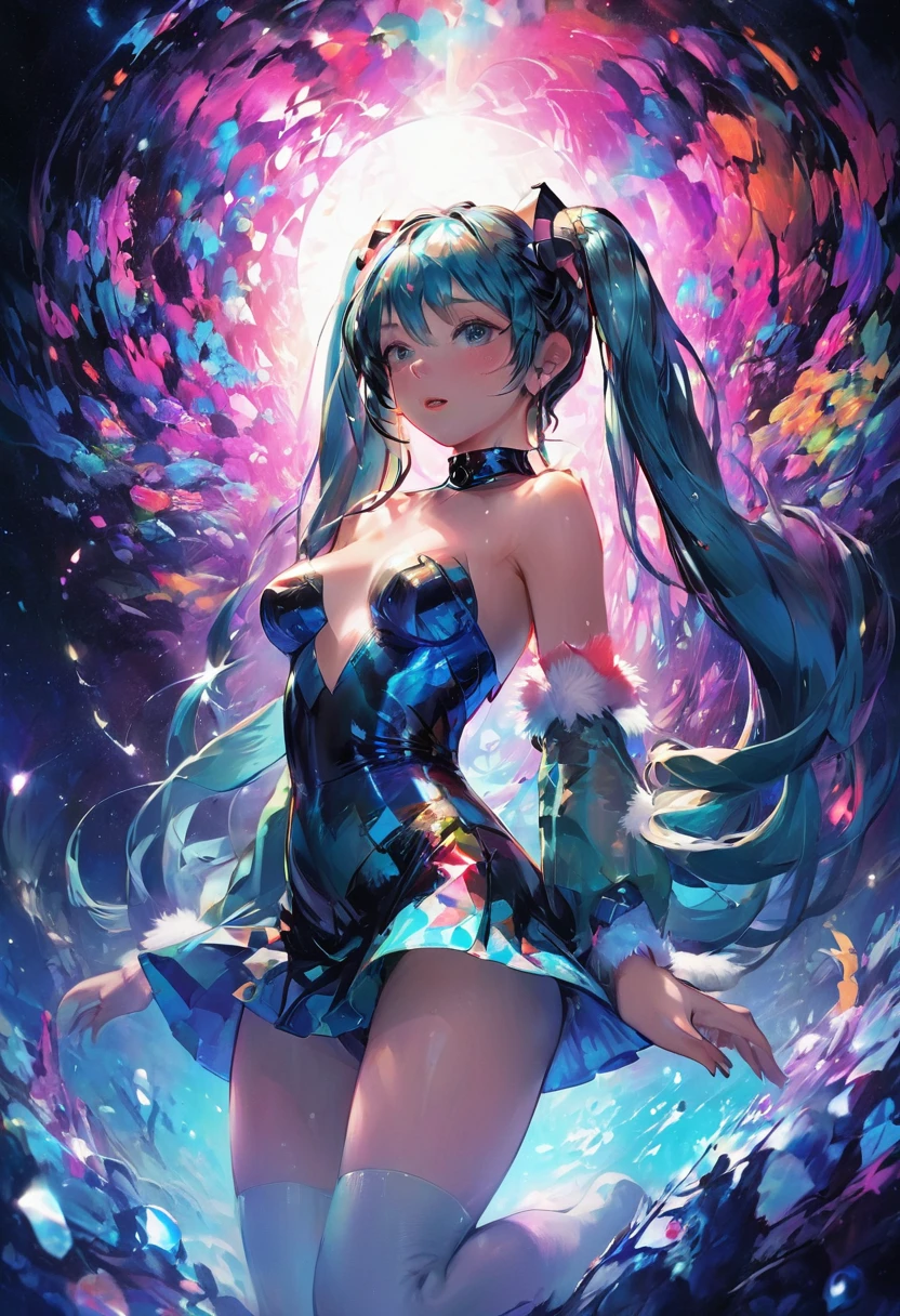 (Highest quality, 4K, 8k, High resolution, masterpiece:1.2), Super detailed, (Realistic, photoRealistic, photo-Realistic:1.37), expressive aesthetics, 1960s counterculture, Brightly colored humanoids, Psychedelic Art, Retro art style, Crisp details, abstract pattern, , , , , , , Psychedelic Background, Fractal Art, Multicolored neon lights, A unique and trippy perspective, landscape, Hallucinations, a mind-changing experience, Motion Blur, Fluid movement, Synthesizer Sounds, Realistic fur rendering, Rich and vibrant color palette, , Mysterious glow, high contrast lighting, , , One girl, alone, , , , , , , gleaming skin, , , wrist cuffs, , , , , red cheek, , , , , , Nipples, , , pussy, , Shiny rosy lips, Sexy posture, dynamic pose,Lens flare, Hatsune Miku, latex, Upturned eyes, Obedient, Drooling, orgasm