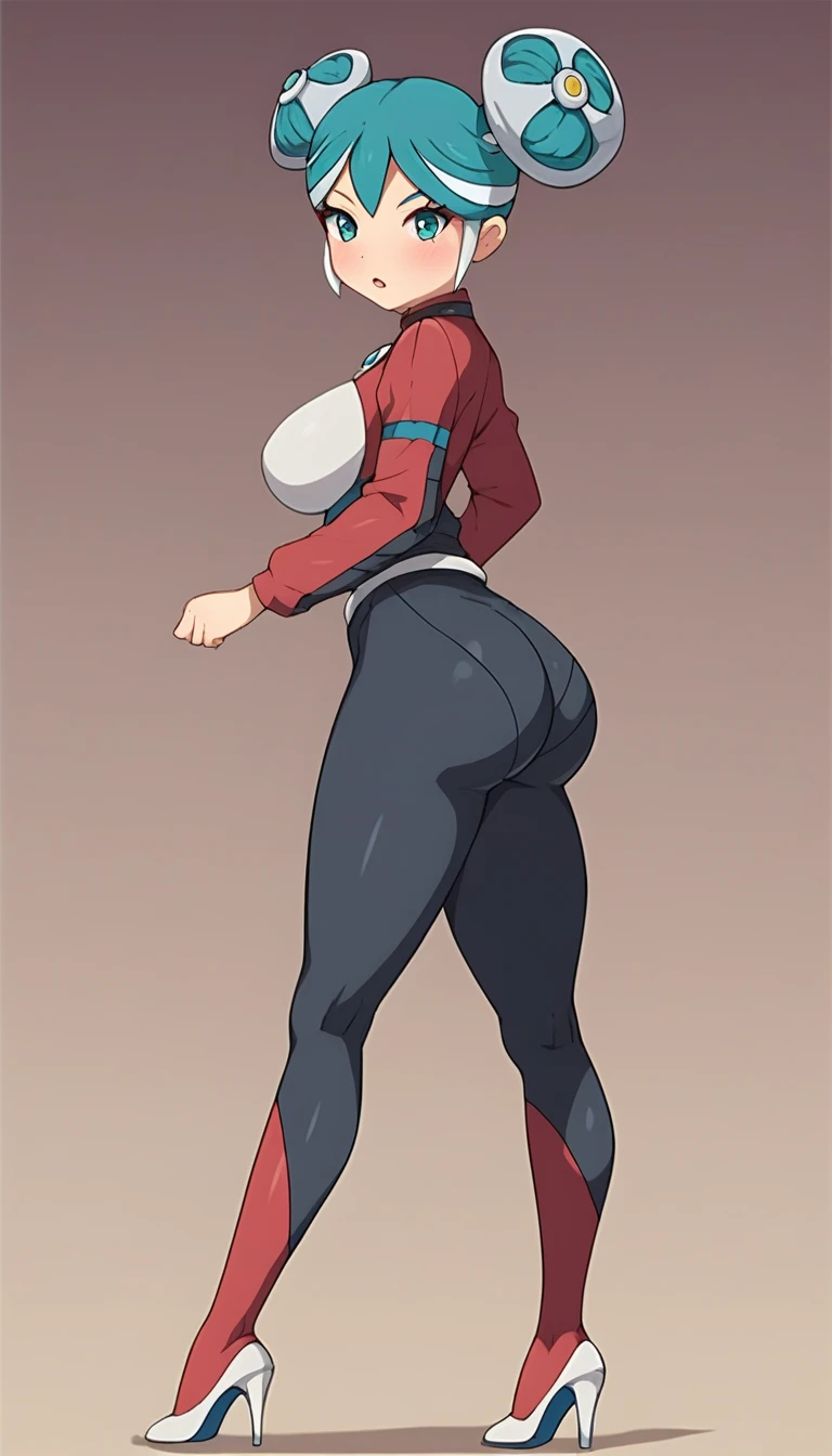 best quality,ultra detailed,solo,1girl,score_9, score_8_up, score_7_up, score_6_up, score_5_up, score_4_up, source_anime, maquia, two-tone hair, aqua hair, aqua eyes,white bodysuit,, standing sexy pose, hind view,portrait),full body, heavenly ass, heavenly asts, big ass,es, wearing we heels, upset, cute, face, long legs, tight bodysuit, tight sleeves, long sleeves, backside, standing on cave