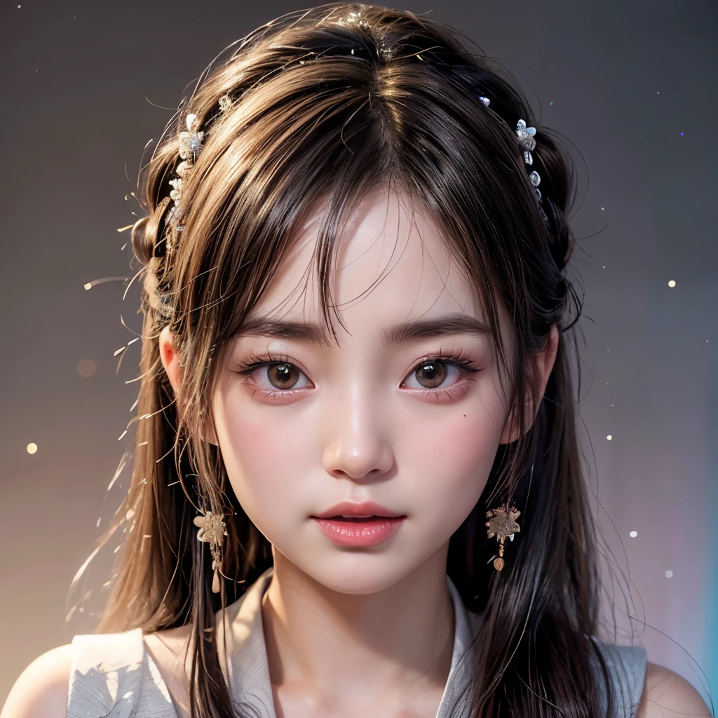 NSFW, 8k, High-level, absurd, masterpiece, best quality, primitive, very detailed CG, very detailed wallpaper, perfect lighting, Extremely detailed (((The personifying " Mulan " as a  Girl))), MysticSight, Tyndall effect, Tyndall scattering, Studio gray background with (many Dazzling RainbowColor particles BokeH:1.28), (RoundlyButts, ThighGap), (Exposed:0.4), (Assfocus with looking ahead), BREAK (NOGIZAKA face variations) Extremely Detailed very KAWAII face variations, perfect anatomy, Childish, captivating gaze, elaborate detailed Eyes with (sparkling highlights:1.28), long eyelashes、Glossy RED Lips with beautiful details, Coquettish tongue, Rosy cheeks, Radiant PearlSkin with clear transparency . { (Dynamic LifeLike expressions:1.4) | :d) }, (large eyes:-1) .