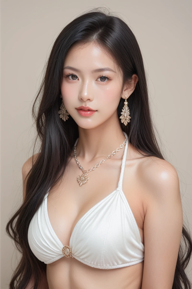 score_9, score_8_superior, score_7_superior,Beautiful woman, 18-year-old,
Black Hair, Long Hair, Wearing a bikini, detailed skin texture and pores ,(Detailed glans) Beautiful mouth and face, Earrings, necklace,