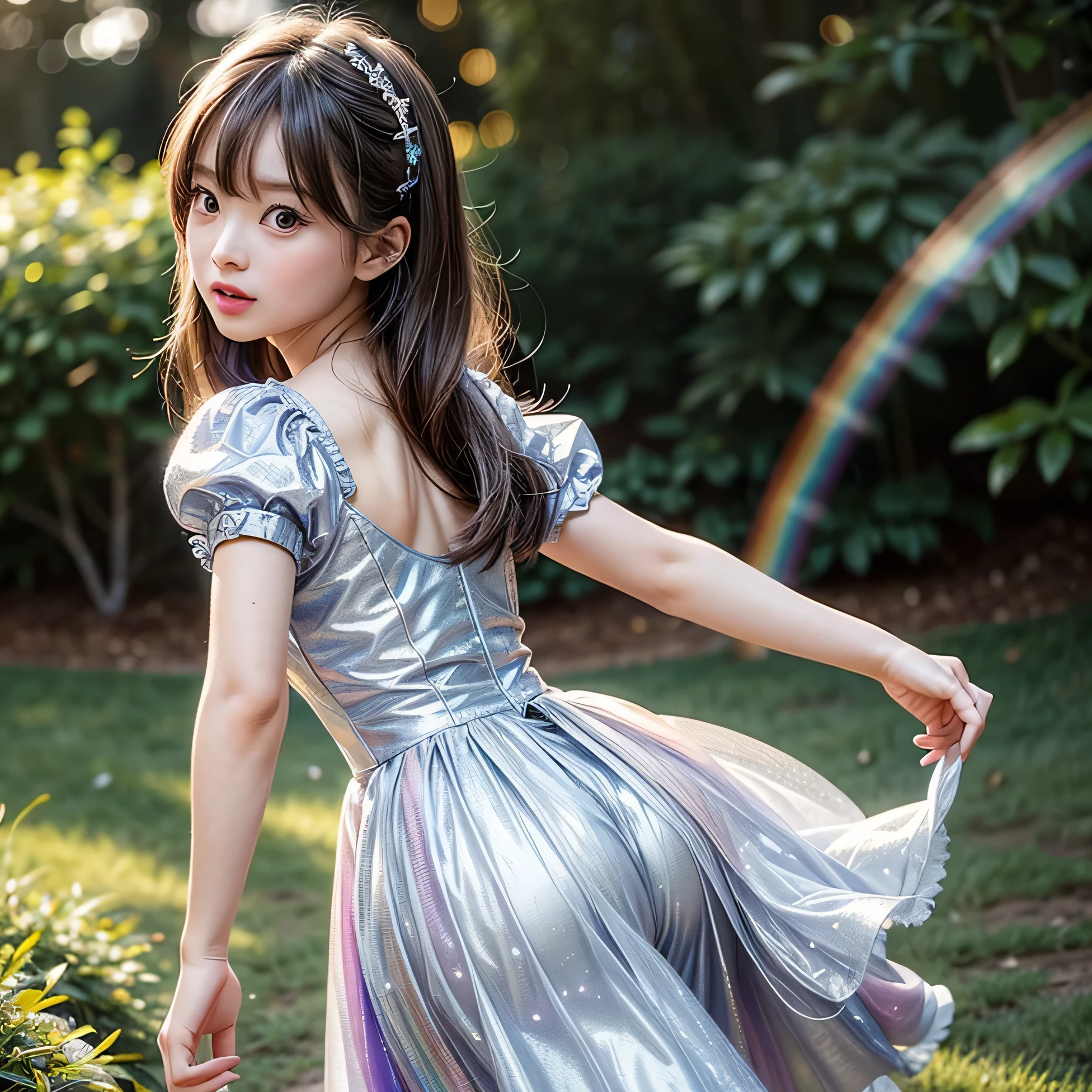 Browsing Caution, 8k, Superior, Absurd, masterpiece, Highest quality, original, Very detailedCG, Highly detailed wallpaper, Perfect lighting, Very detailed (((Personification " Cinderella " Childhood))), Mystic Site, Tyndall effect, Tyndall scattering, With a grey studio background (Lots of dazzling rainbow particle bokeh H:1.28), (Round Lee Butt, Thigh Gap), (Expose:0.4), (Look Ahead and Focus on Your Butt), break (Nogizaka face variations) Highly detailed and very cute face variations, Perfect Anatomy, Childish, Captivating Gaze, With a sharp eye (Shining Highlights:1.28), Long eyelashes、Glossy red lips with beautiful details, Coquettish Tongue, Rosy Cheeks, Transparent and radiant pearl skin . { (Dynamic and realistic expression:1.4) | :d) }, (Big eyes:-1) .