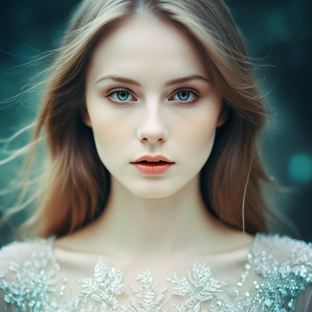 (Double Exposure Photography by Stanley Stellar and Josefa Pla Marco:1.2), award-winning photography, pale skin, evil slavic woman, long dark blond hair, upper body, aesthetic, dazzling atmosphere, atmospheric scattering, perfectly focused, f/22, symmetry and balance, artistic, infrared photography, outstanding details, (opal multi-color and opaque colors:0.1), ((artistic model pose for photo))