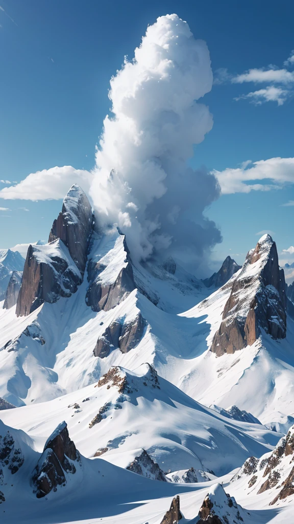 Snow-capped Mountains: “Towering mountain peaks covered in pure white snow, stretching endlessly under a clear blue sky.”, HD 4K