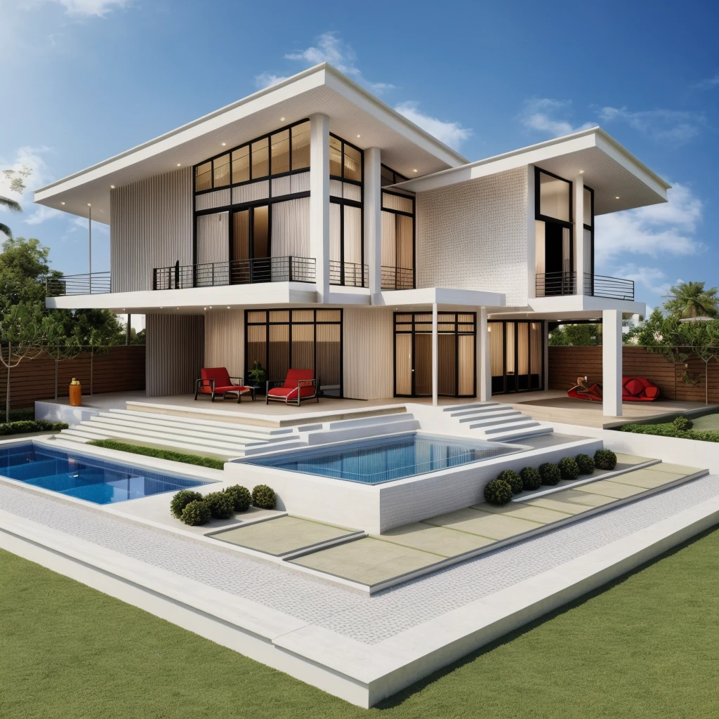 The house, The town house is made from white walls, beautyful light, beautyfulday, sunny, Many red bougainvilleas along the road:1.3, lovely youthful feeling :1.2, sunlight at 12 noon, Very beautiful shadows