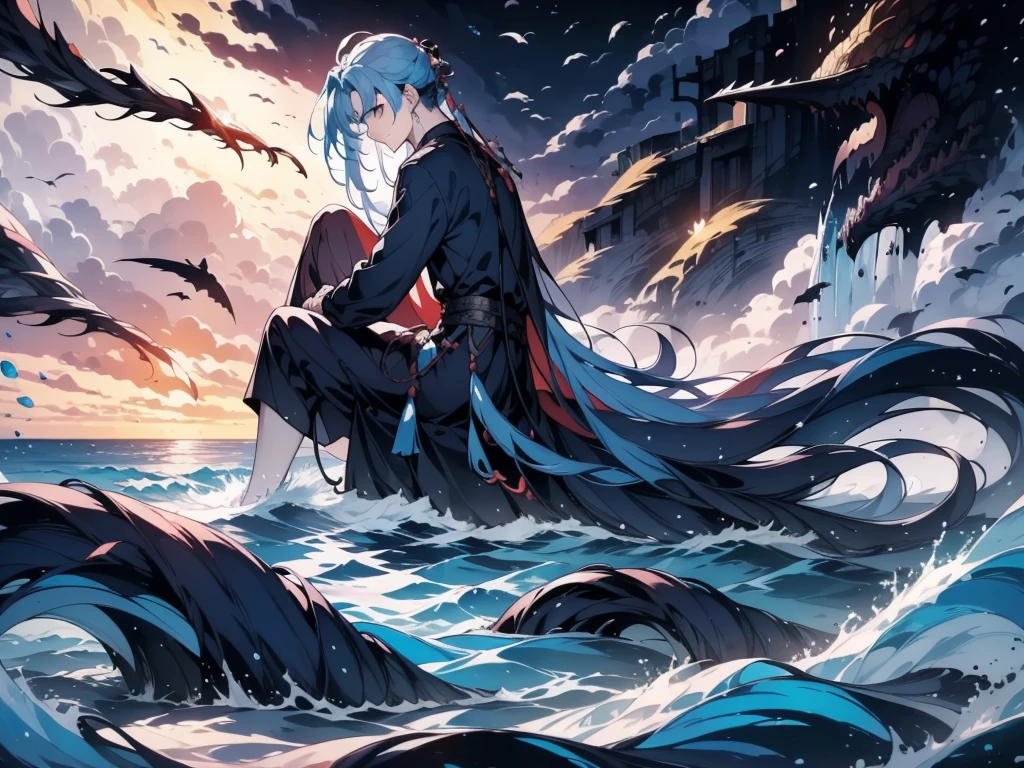 A man,In the Broken Fairyland,I sit at the edge of the endless sea,Facing the Sea,Turn your back to the sky。Millions of years,My blood started to fail.,The body is on the verge of collapse。