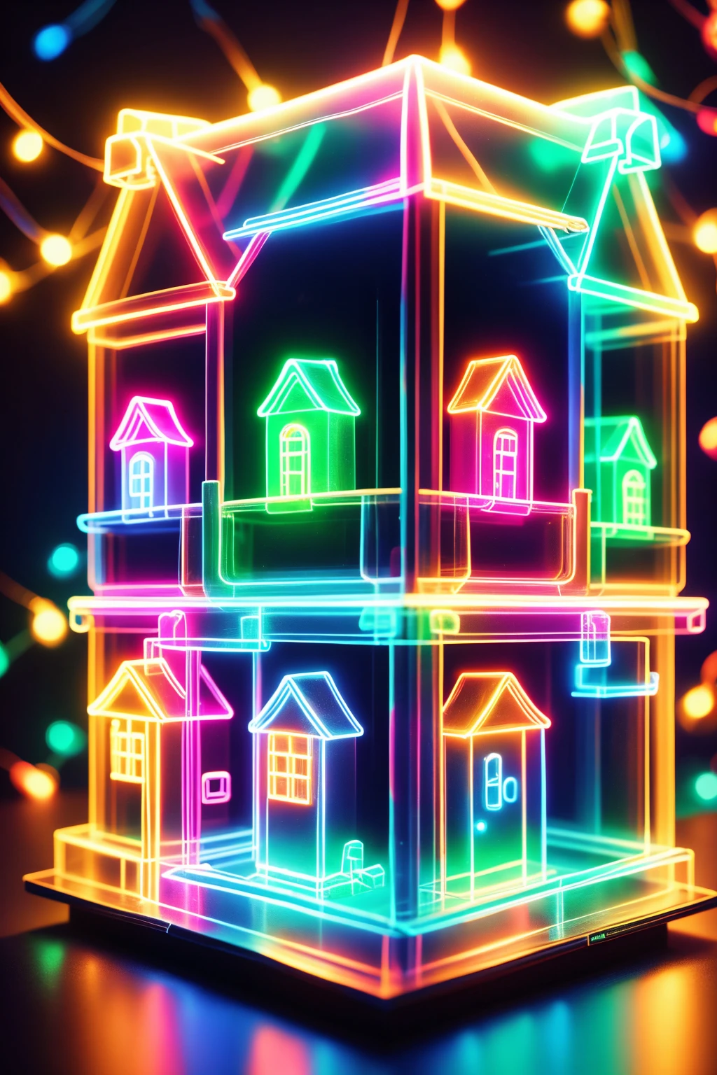 1 piece transparent glowing cute house,Colorful transparent luminous plastic,Christmas decorations,Product design,luminous neon lights,Christmas background,hyper realisitc,hyper HD,high detal,Best quality at best,8K