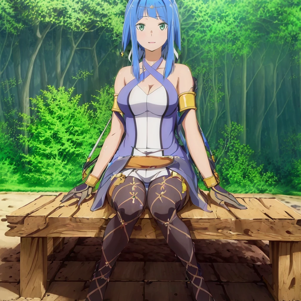 ((masterpiece)),((highres)),((best quality)),((highly detailed)),((extremely detailed CG unity 8k wallpaper)),illustration,Artemis,medium breasts,smile,facing viewer,sunlight,park,solo,park bench,sitting, swimsuit, Obscene tattoos, pregnancy