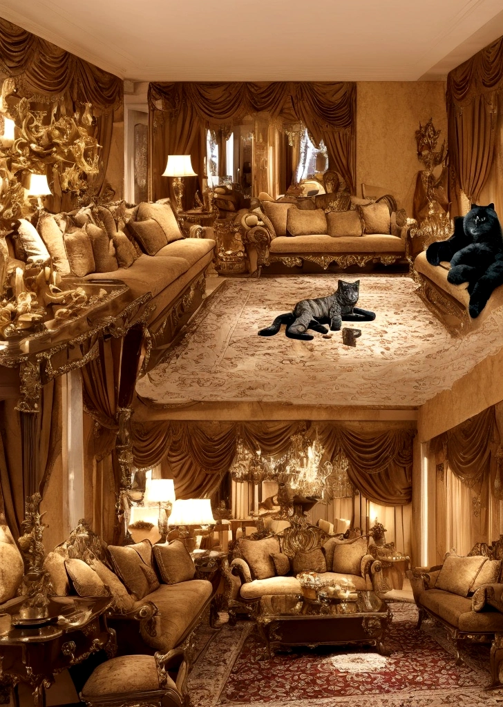 luxurious room with a panther on the sofa