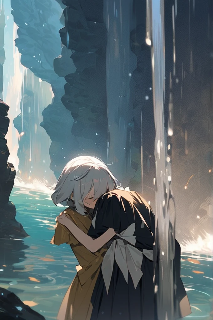 ((Best quality)), ((masterpiece)), (detailed), Harlequin kisses March 7 under the waterfall