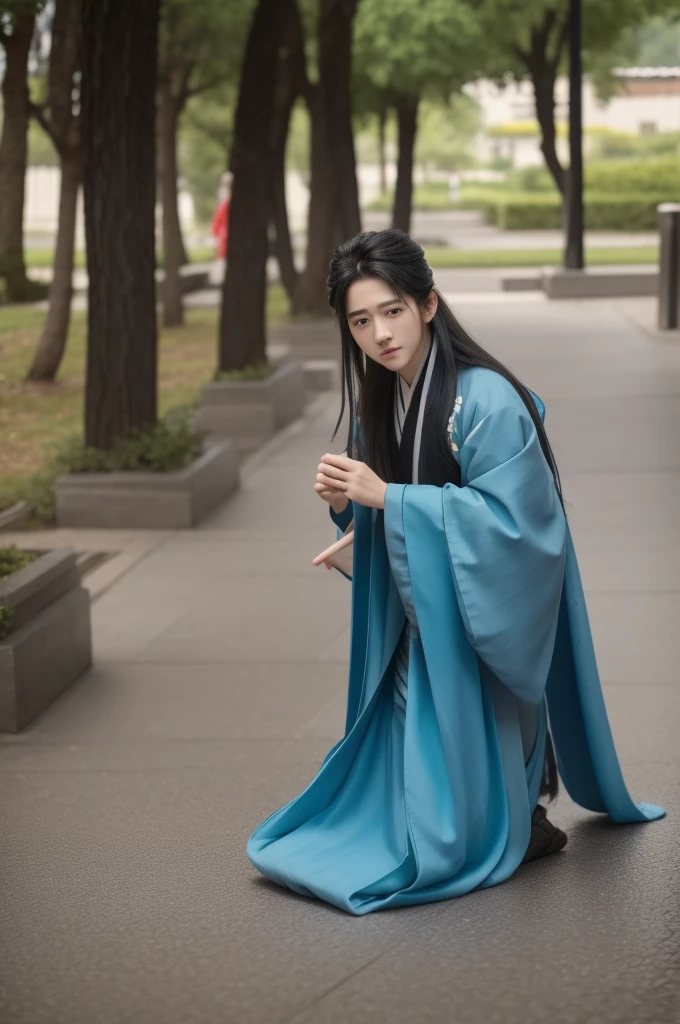 Beautiful Boy（male，{Kneeling in Hanfu}1.0）Long hair hanging on the ground