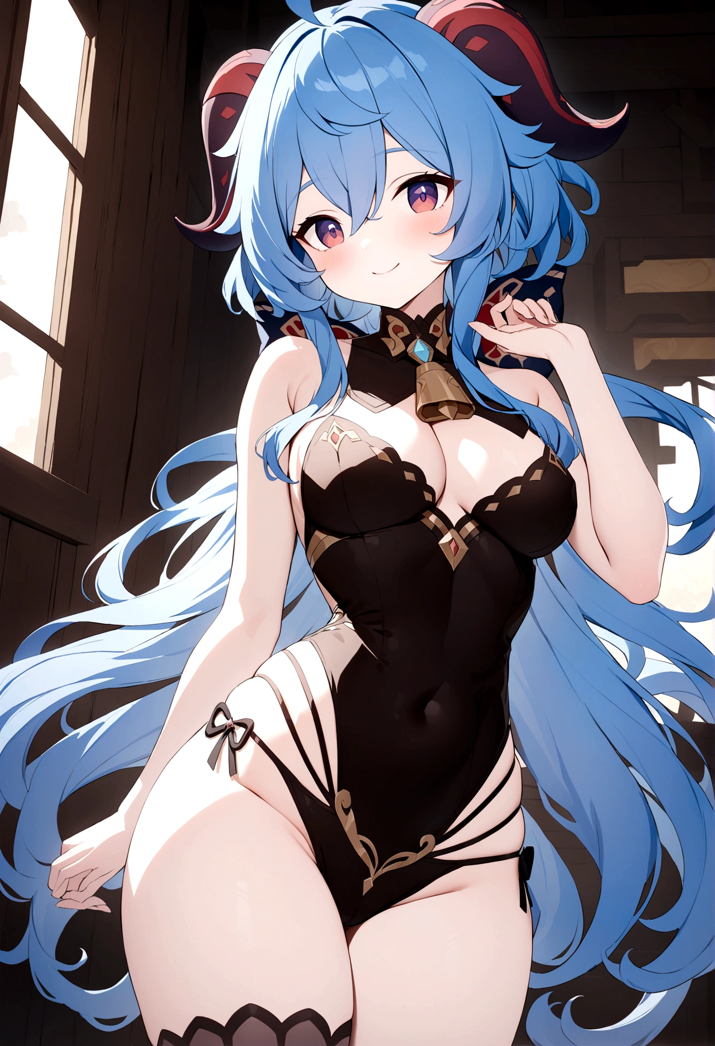 Genshin Impact,Ganyu,Cute sheep horns,Winking eyes,Sweet smile,Wave hello,Second Dimension,Octane Rendering,masterpiece,Highest quality,Ultimate details,8K resolution