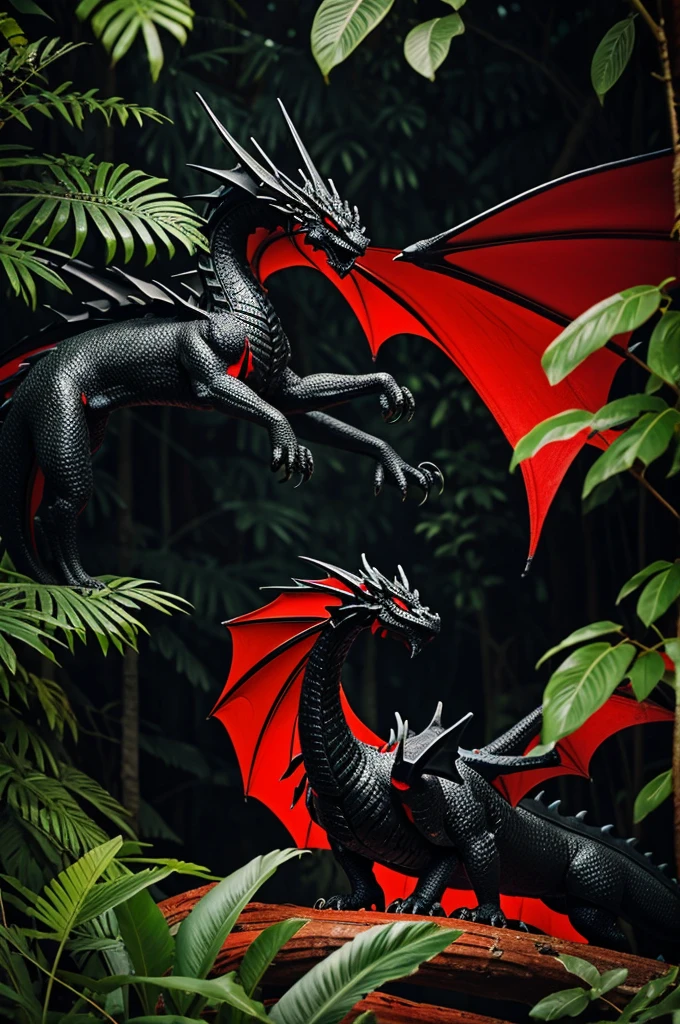 Black dragon with red in the jungle