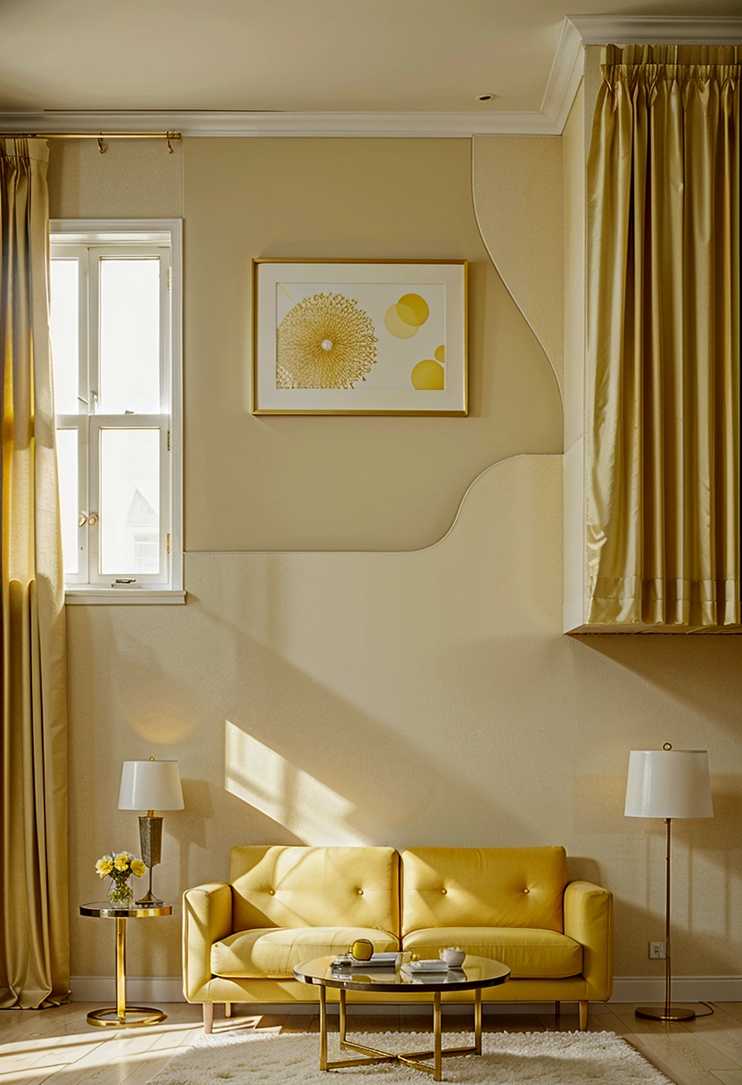 Real photo, white drywall, and decorated with light yellow and white and cream bubble strings