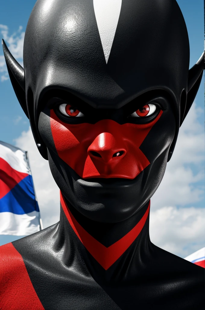 Generate image of a black and white Alien being with the Chilean flag