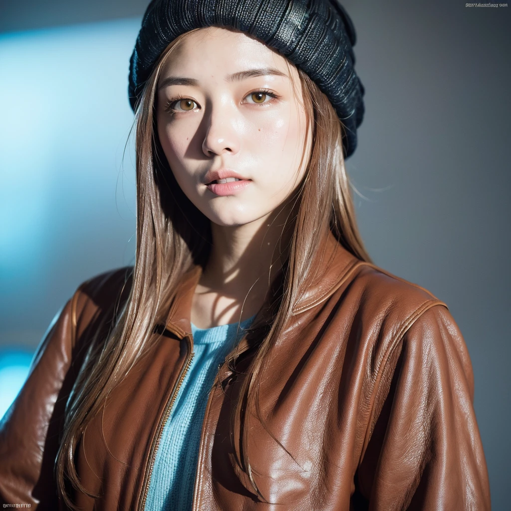 (
(8k:1.27), best quality, masterpiece, ultra highres:1.2) Photo of Pretty Japanese woman
(beautiful:1.1) (sci-fi warrior woman:1.1) space soldier, (beanie:1.61) (leather jacket:1.21) intricate elegant, fantasy, detailed, ometric by greg rutkowski and alphonse mucha, gradient lighting