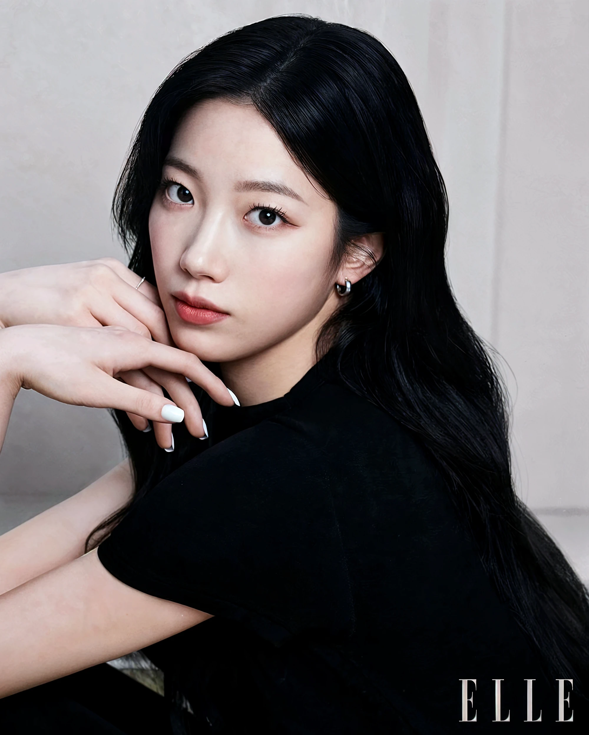 a woman with long black hair wearing a black dress and a necklace, blackpink jennie, portrait of jossi of blackpink, gongbi, jossi of blackpink, jaeyeon nam, jinyoung shin, roseanne park of blackpink, heonhwa choe, lee ji-eun, lee ji - eun, portrait jisoo blackpink, taejune kim, hwang se - on