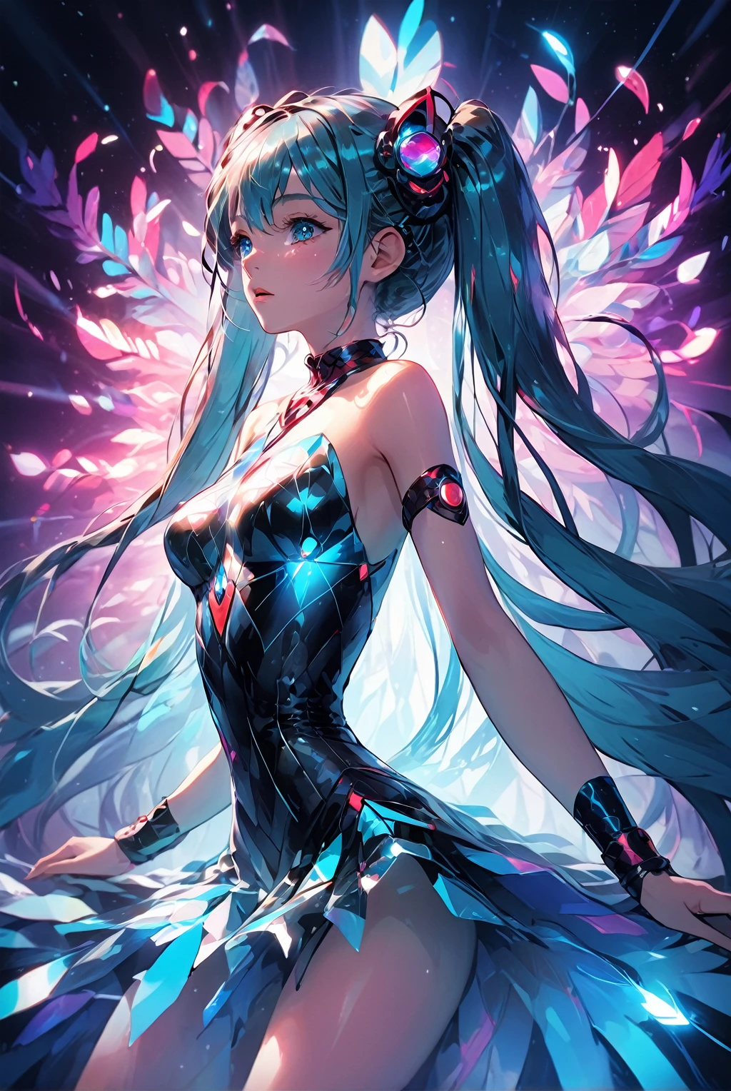 (Highest quality, 4K, 8k, High resolution, masterpiece:1.2), Super detailed, (Realistic, photoRealistic, photo-Realistic:1.37), expressive aesthetics, 1960s counterculture, Brightly colored humanoids, Psychedelic Art, Retro art style, Crisp details, abstract pattern, , , , , , Spiritual world, Psychedelic Background, Fractal Art, Multicolored neon lights, A unique and trippy perspective, landscape, Hallucinations, a mind-changing experience, Motion Blur, Fluid movement, Synthesizer Sounds, Realistic fur rendering, Rich and vibrant color palette, , Mysterious glow, high contrast lighting, , , One girl, alone, , , , , , , gleaming skin, , , wrist cuffs, , , , , red cheek, , , , , , Erect nipples, , , pussy, , Shiny rosy lips, Sexy posture, dynamic pose,Lens flare, Hatsune Miku, , orgasm