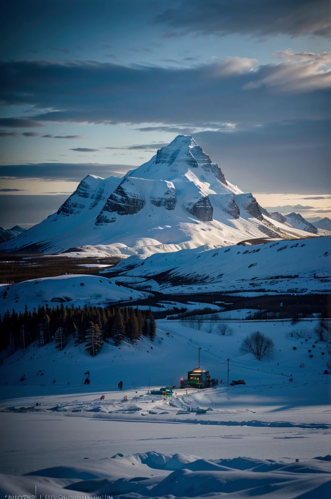 a beautiful winter landscape in Nunavut, Canada, a snowy tundra with mountains in the background, northern lights in the sky, a small Igloo village, sled dogs pulling a traditional sled, an Inuit woman in traditional fur clothing, detailed facial features, (best quality, 4k, 8k, highres, masterpiece:1.2), ultra-detailed, (realistic, photorealistic, photo-realistic:1.37), cinematic lighting, vivid colors, dramatic atmospheric mood, breathtaking, majestic, awe-inspiring