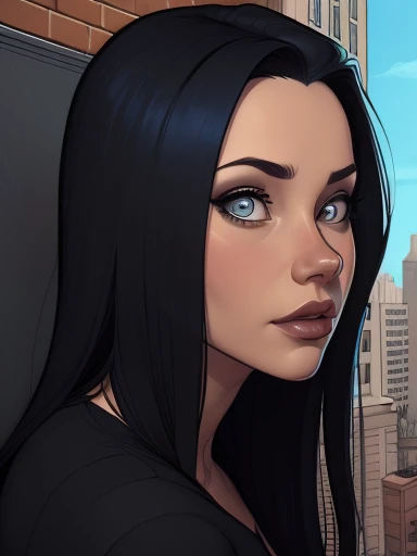 Personagem Christina Ricci cabelo preto estilo Morticia AddamsImagem de desenho animado de uma mulher .cartoon style illustration, estilo de arte dos desenhos animados, estilo de arte dos desenhos animados, digital illustration style, design de personagens altamente detalhado, arte digital detalhada fofa, City fan art, Design de personagens de retrato, beautiful digital illustration, retrato de alta qualidade, Arte em quadrinhos, jovem expressando desejo sexual.