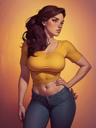 um desenho de uma mulher de jeans e blusa amarela, Estilo de arte de Charlie Bowater, arte do personagem Charlie Bowater, estilo artgerm, retrato de personagem de corpo inteiro, artgerm e lois van baarle, estilo de charlie bowater, retrato de corpo inteiro de um curta!, Lois van Baarle e Rossdraws