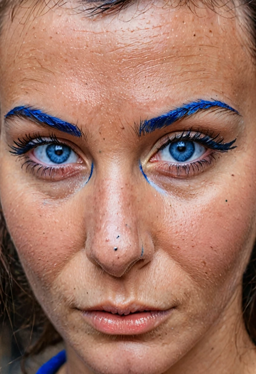 la photographie, rue de la ville, yeux bleus, (petit nez:2), eye-liner, mascara, photo portrait d&#39;une jeune femme vêtue de vêtements sombres, sunny, day light, Brouillard, Fujifilm XT3, Canon R5, Fujicolor Fujichrome Velvia 100