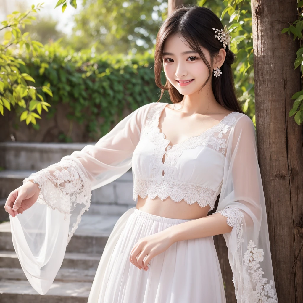 Delicate cheeks，Charming smile，White skin，beautiful clothes，，masterpiece