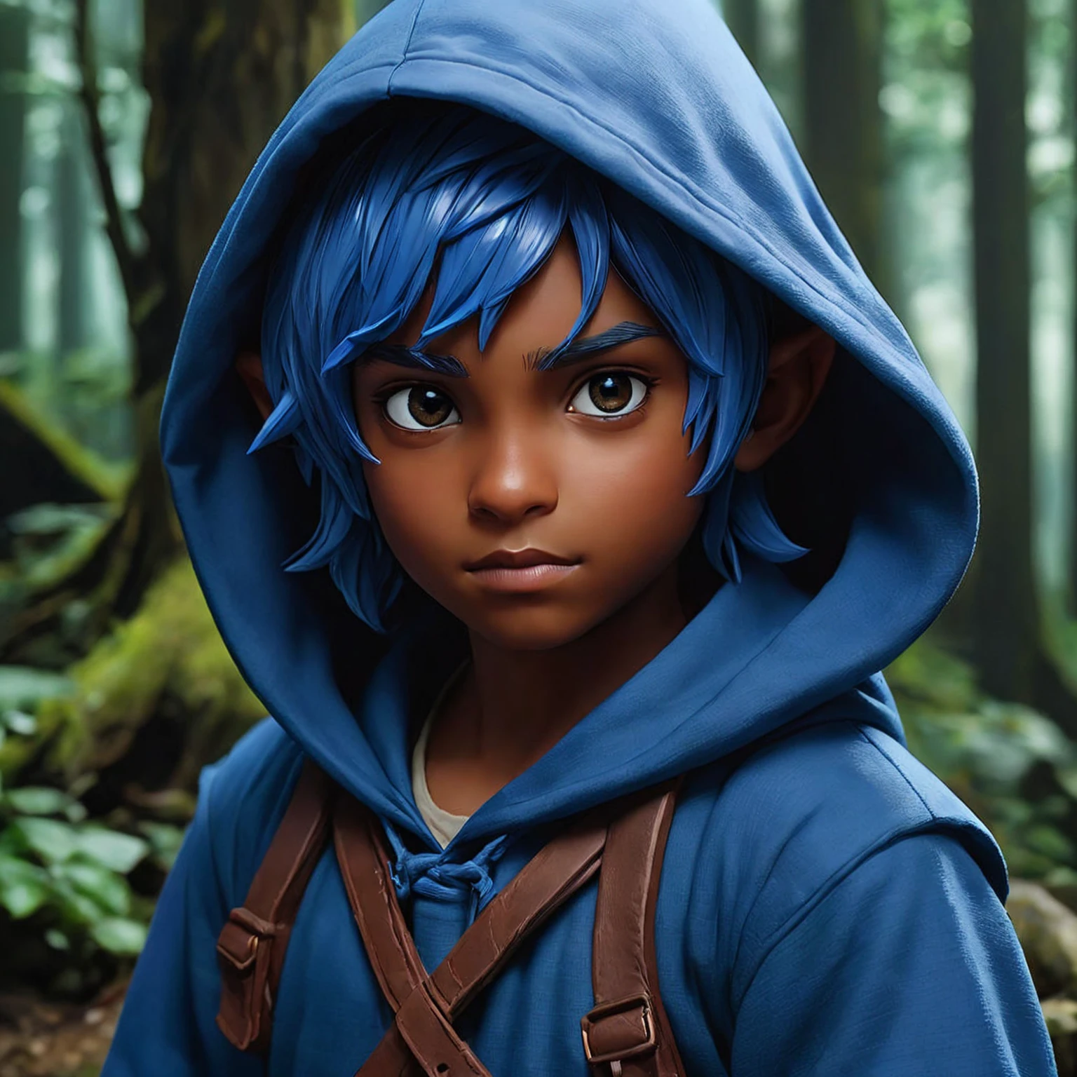 hobbit brown skin, with blue hood