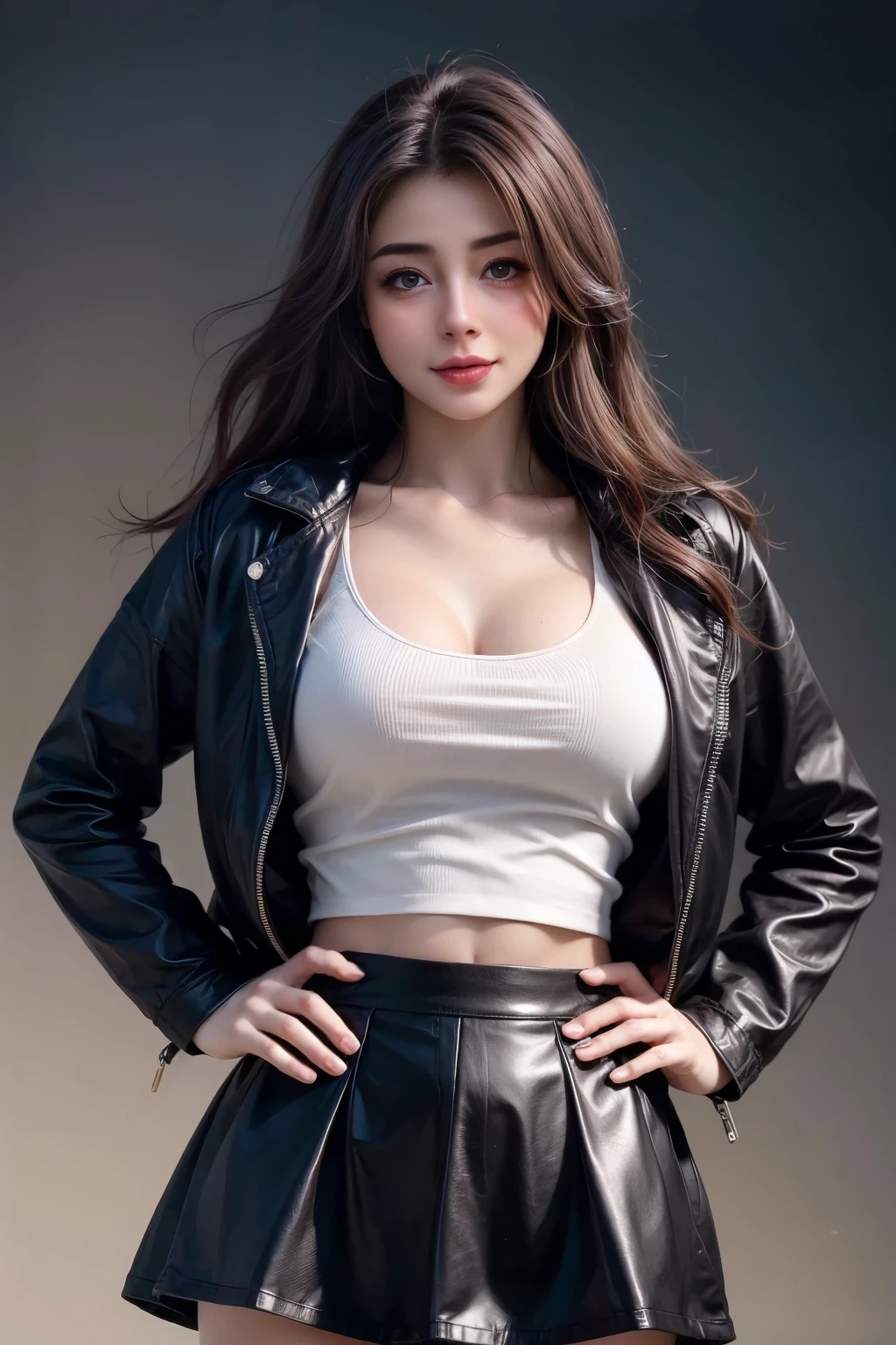 ((Best quality, 8k, Masterpiece :1.3)), Sharp focus :1.2, A pretty girl 24 years old with perfect figure :1.4, Slender abs :1.3, Raw photography、超A high resolution, full body, Ultra High Definition, (Photorealistic:1.4), Detailed Photo, Smiling, Sexy, Facing Camera, Close-up , (Photorealistic), (1girl), Beautiful Face, (Realistic Face),Beautiful Hairstyle, Realistic eyes, beautiful detail eyes, (realistic skin), beautiful skin, (sweater), absurd, attractive, ultra high resolution, ultra realistic, high definition, golden ratio,Good hands、10、high-reaster-piece、highest quality、head:1.3、((Hasselblad photo))、Fine Skin、crisp focus、(Light like a movie)、gentle lighting、Dynamic Ungle、[:(detailed face:1.2):0.2]、
Negative Pro,  Highly detailed face and skin texture, Detailed eyes, Double eyelid,masterpiece,super fine eyes,super fine hand, face zoom, perfect makeup,(Huge breasts that look like they might burst:1.1)