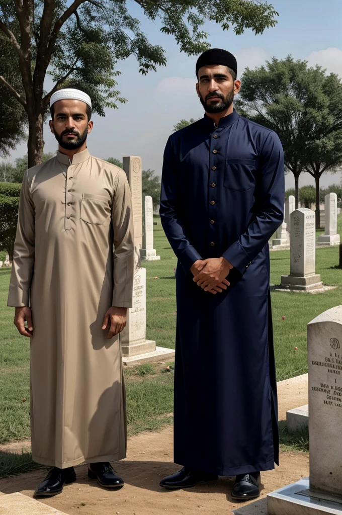 Muslim Men Stand in front of his father's Grave
