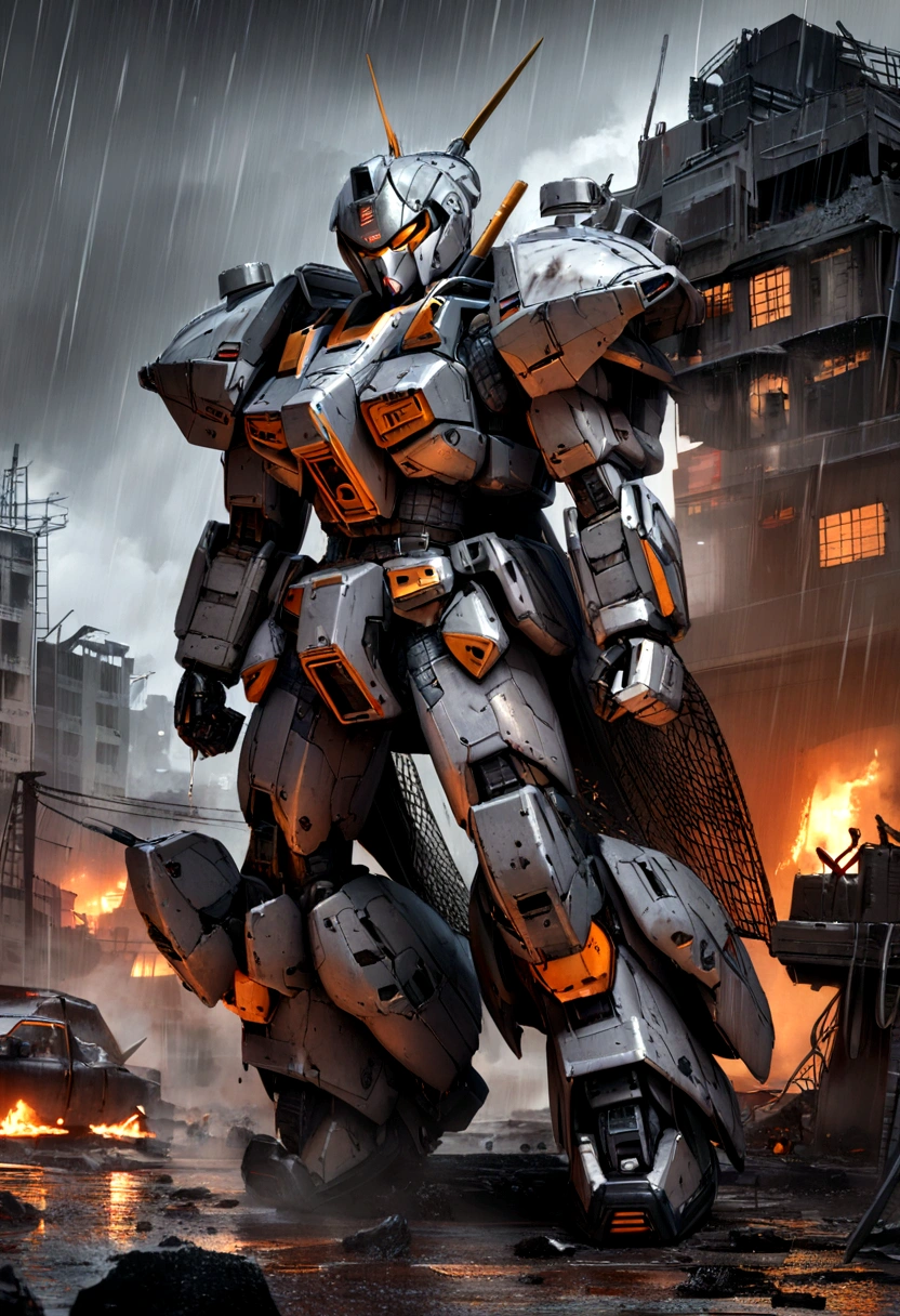 Postapocalyptic combat scene with a Beautiful hyperrealistic photograph of cute Young Swedish woman with Runic tattoos, ((dirty face Blood splattered)), (((wearing full heavy mecha armor, combat harness, Neon highlights))) Short Red Dreadlocks, combat pose, (((Holding on to the side of a combat Sci-Fi Combat helicopter))), exterior of Destroyed building, Fires, Smoke, debris, Camo netting, Ammo Boxes, Rain, Stormy, Wet, abstract beauty, near perfection, pure form, intricate detail, 8k post-production, High resolution, super Detail, trending on ArtStation, sharp focus, studio photos, intricate detail, Very detailed, By Greg Rutkowski