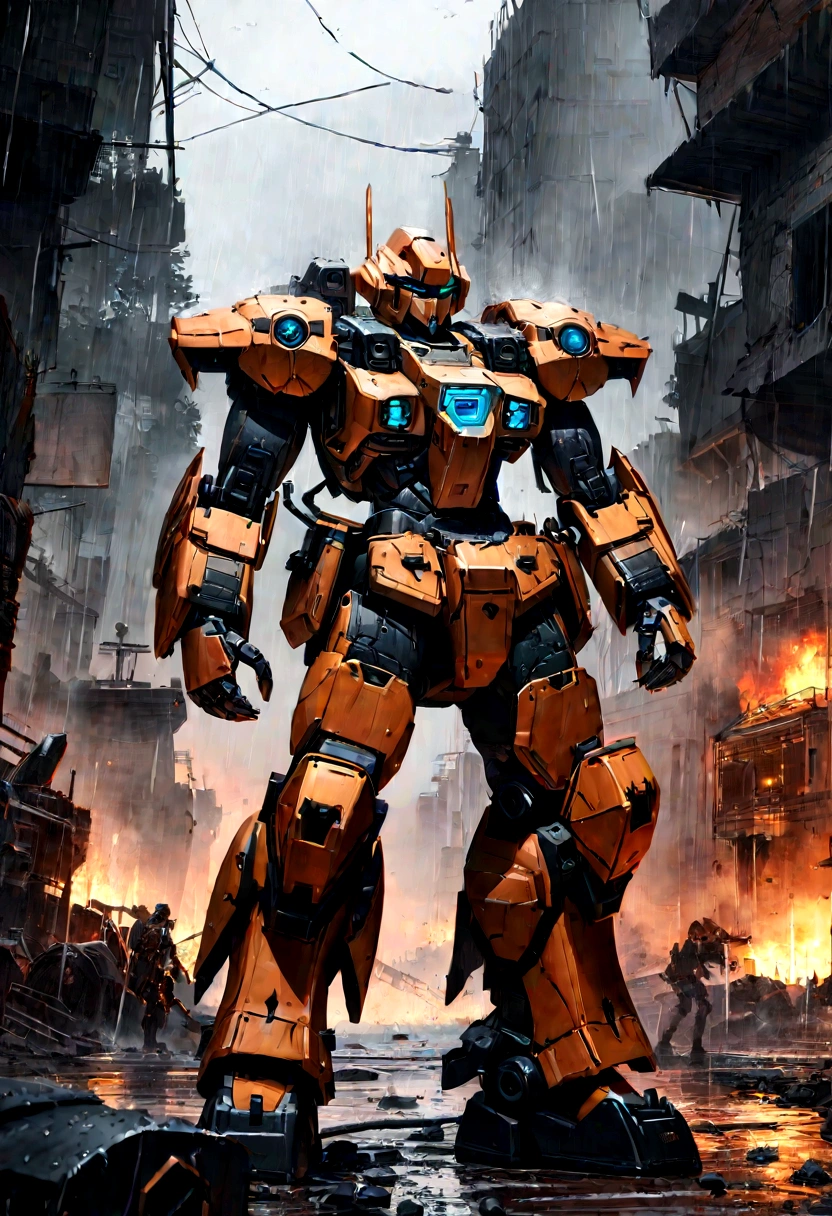 Postapocalyptic combat scene with a Beautiful hyperrealistic photograph of cute Young Swedish woman with Runic tattoos, ((dirty face Blood splattered)), (((wearing full heavy mecha armor, combat harness, Neon highlights))) Short Red Dreadlocks, combat pose, (((Holding on to the side of a combat Sci-Fi Combat helicopter))), exterior of Destroyed building, Fires, Smoke, debris, Camo netting, Ammo Boxes, Rain, Stormy, Wet, abstract beauty, near perfection, pure form, intricate detail, 8k post-production, High resolution, super Detail, trending on ArtStation, sharp focus, studio photos, intricate detail, Very detailed, By Greg Rutkowski