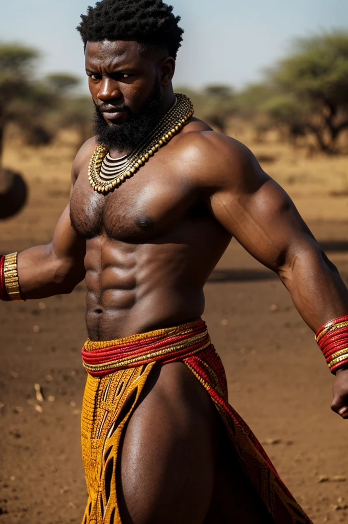 a strong and powerful african warrior in the african